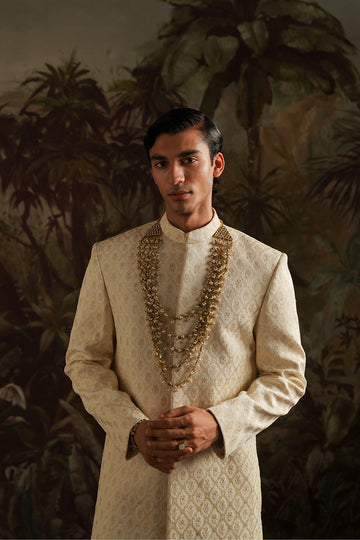 "Jamal" Pearl White Embroidered Sherwani